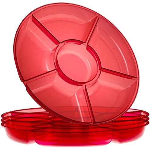 6 Sectional Round Plastic Serving Tray (Red)
