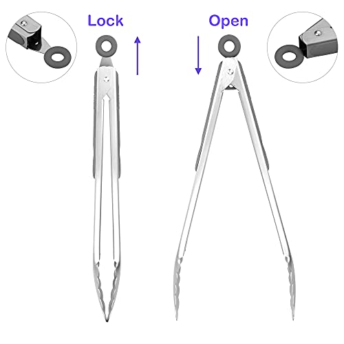 304 Stainless Steel Kitchen Cooking Tongs (12" & 14" / Gray)