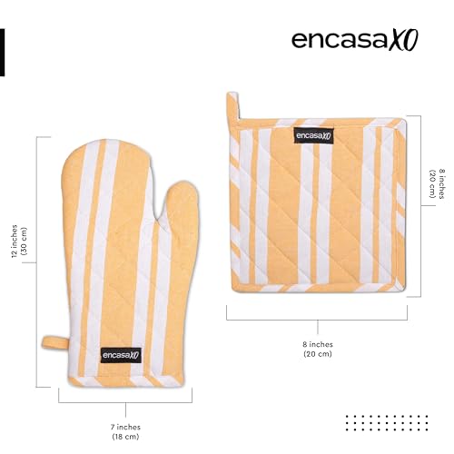 Oven Mitts and Pot Holders Set (Oven Glove + Pot Holder / Franca Yellow Stripes)