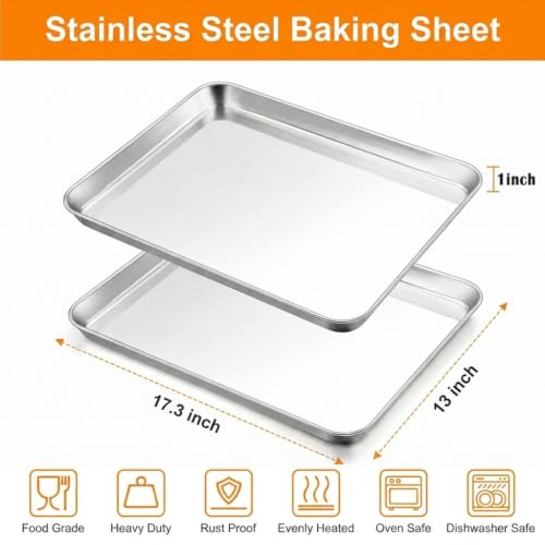 Baking Sheet 17.6"x 13"x 1" Stainless Steel Large Cookie Sheet Pan (2 Count)