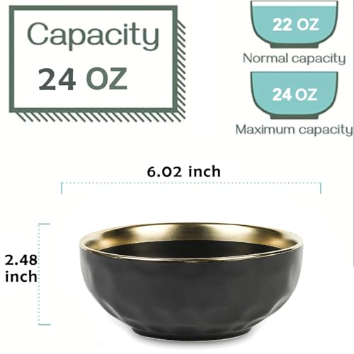 Ceramic Salad Bowls Set for Kitchen (Black with Golden)