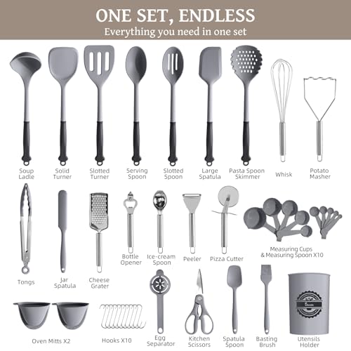 43 PCS Silicone Kitchen Utensils Set (Gray)