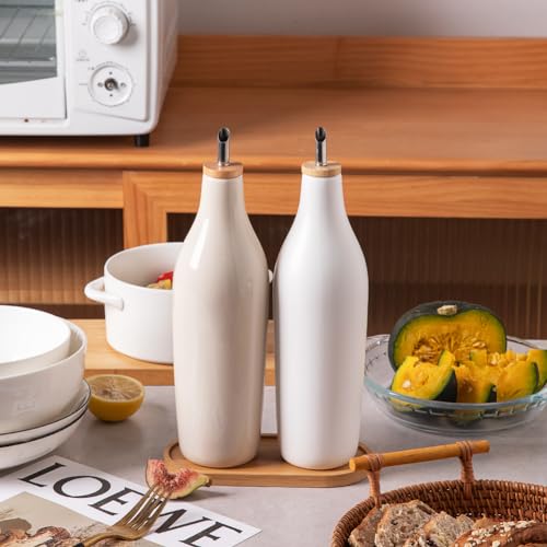 Sweejar Matte Ceramic Olive Oil Dispenser Bottle with Spout (Gray / 17 Oz(Glazed))