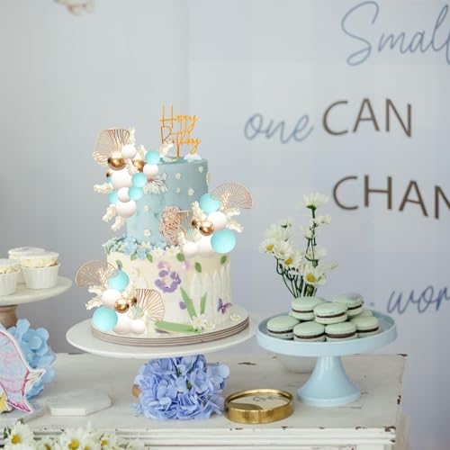 57Pcs Balls Cake Topper Boho Grass Cake topper Pearl Balls Acrylic Happy Birthday Cake Decorations for Wedding Baby Shower Birthday Boho Themed Party Supplies Light Blue (57 Count)
