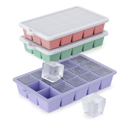 Silicone Ice Cube Tray 3 Pack (Purple +Pink+Mint / Ice Cube Tray 3 Pack)