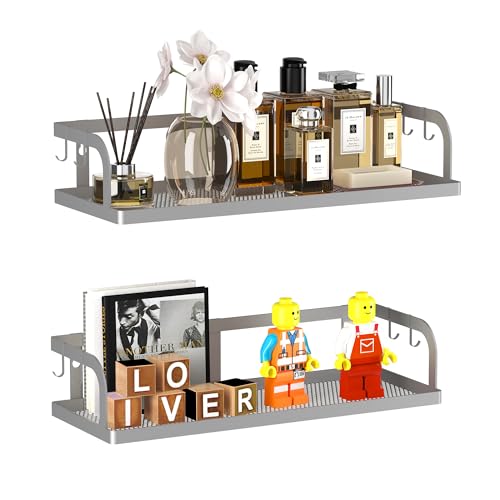 2 Pack Wide Hollowout Shower Caddy & Spice Rack (Silver Grey / U-Shape Easy Access (12.6" Wide))