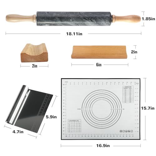 African Natural Marble Rolling Pin (Grey Marble with Pastry Mat)