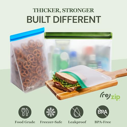 re) zip Reusable Sandwich Bags, Leakproof, 28 oz, 5-Pack, Jewel Tones (5 Pack / Jewel Tones)