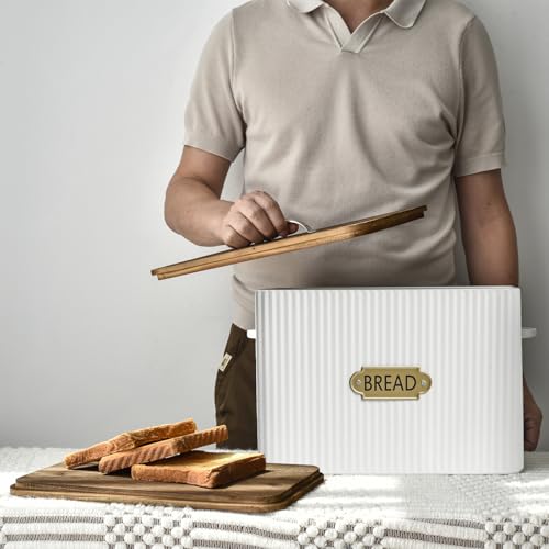 Vertical Stripes Extra Large Space Saving Farmhouse Bread Box with Wood Lid