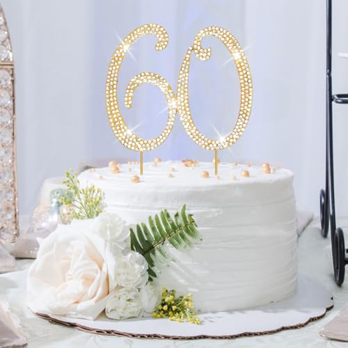 Cake Topper 60th Birthday Decorations Women Gold Rhinestone Cake Toppers (60)