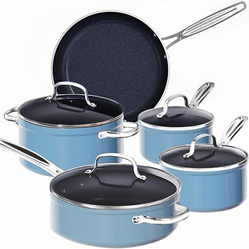 9pc Cookware Set Healthy Duralon Blue Ceramic Nonstick Coated (9 Piece Cookware Set / Cozy Blue)