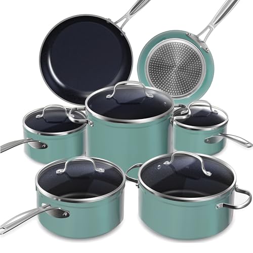 Healthy Duralon Blue Ceramic Nonstick Cookware Set (Rosemary Green / 12pc Cookware Set / Cookware Set)