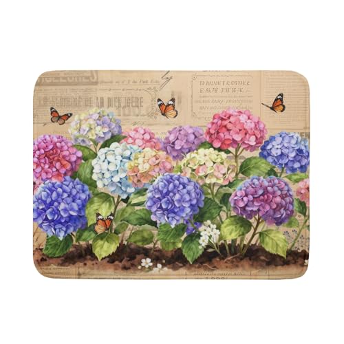 Vintage Flowers Dish Drying Mat Large 24 X18 Hydrangea Microfiber Drying Matt Kitchen Counter (Vintage Hydrangea Brown / 24" x 18")