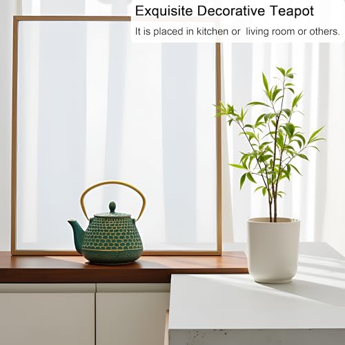 Cast Iron Teapot and Cups Set (Dark Green Hexagon Pattern, 1000ml/34oz with Cups)