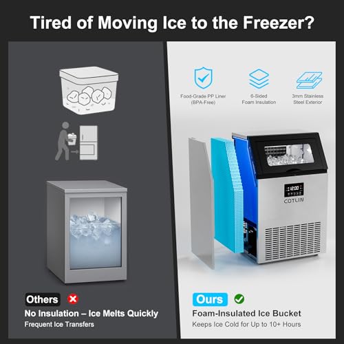 200Lbs 24H Commercial Ice Maker Machine 60 Ice (Silver / 16"D x 20"W x 32"H)