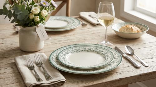 Royal 12 Piece Porcelain Dinnerware Set for 4 (Aster Green / 12)