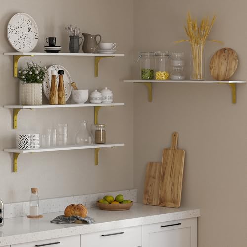 Long Wall Shelves (White and Gold / 39.4 Inch)