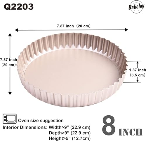 8-Inch Non-Stick Round Tart Pan with Removable Loose Bottom, Quiche Pan for Oven Baking (Champagne Gold) (8" Round (Champagne Gold))