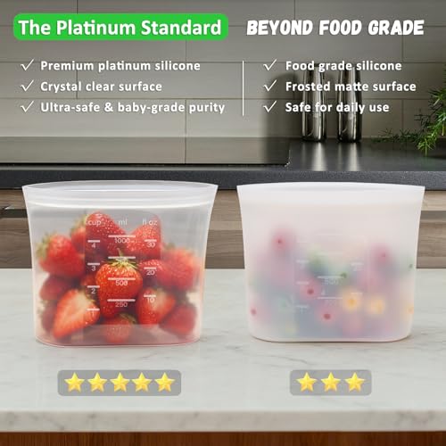 100% Platinum Silicone Reusable Food Storage Bags (Clear | 17oz | 4 Pack)