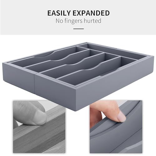 Expandable Bamboo Kitchen Drawer Organizer for Cutlery and Utensils