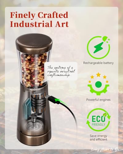 Electric Salt and Pepper Grinder Set with Storage Base (Bronze)