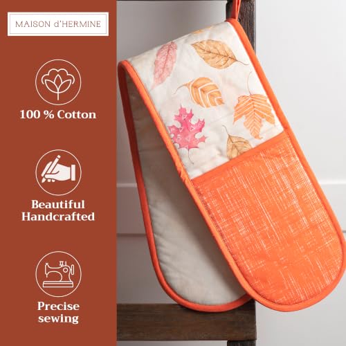 Double Oven Mitts 100% Cotton Double Oven Glove (103 - Colours of Autumn / 7" x 35" (Double Oven Mitt))