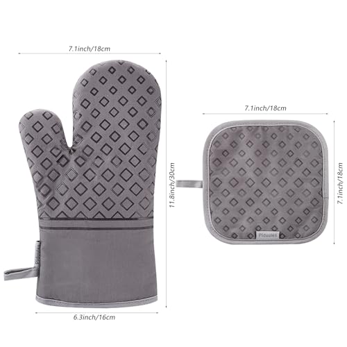 Set of 4 Oven Mitts and Pot Holders (Gray)