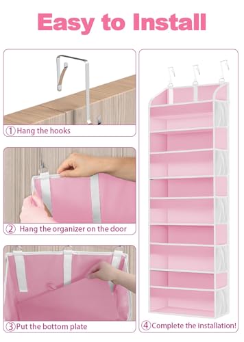 2 Pack Over the Door Storage Organizer with 5 Large Pockets (2 Pack / Pink)