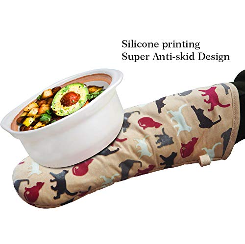 Oven Mitts 1 Pair (Cat, Khaki Mittens)