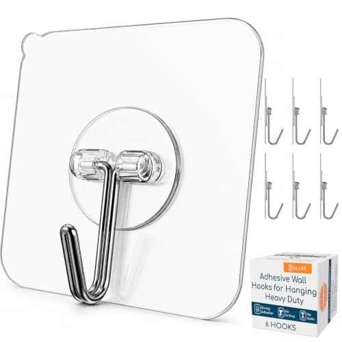 Adhesive Wall Hooks for Hanging Heavy Duty No Drill (Medium, 6 pcs)