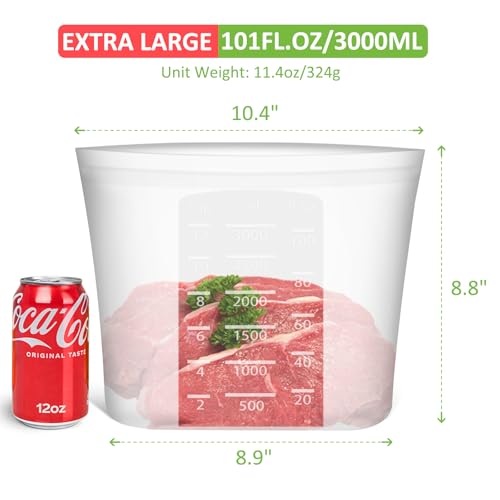 Reusable Storage Bags Extra Large (Translucent | 0.8 Gallon | 4 Pack)