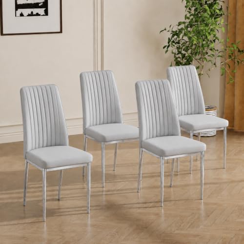 Modern Dining Chairs Gray PU Leather Kitchen Chairs Set of 4 (S- Gray)