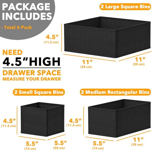 Drawer Organizer for Clothes (6 Pack / Black)