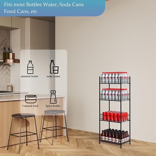 Water Bottle Organizer 4 Tier FreeStanding Water Bottle Holder Storage Rack Floor Metal Drink Soda Can Organizer for Pantry Kitchen Food Storage