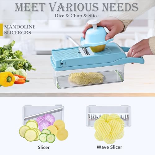 Vegetable Chopper Mandoline Slicer Home Kitchen Appliance Essential Gadget (Blue)