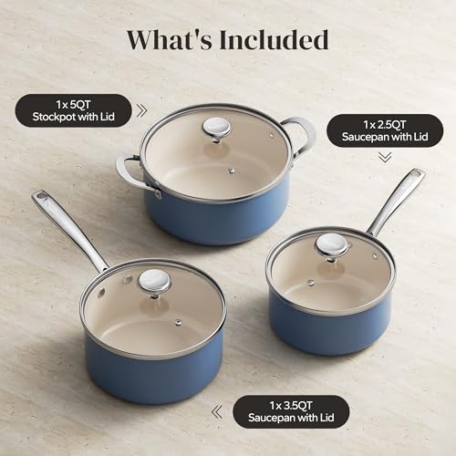 Ceramic Stock Pots Set 5QT (Blue / 6pc Set)