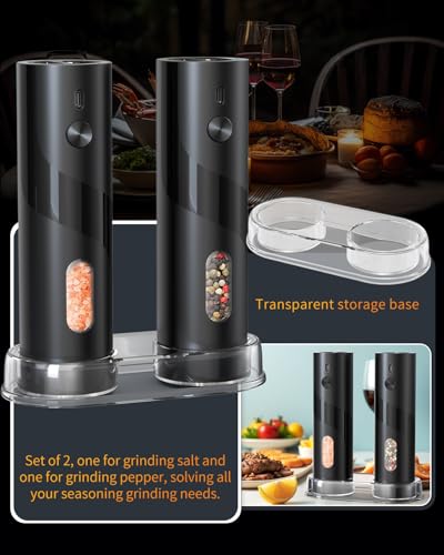 Rechargeable Electric Salt and Pepper Grinder Set with Base