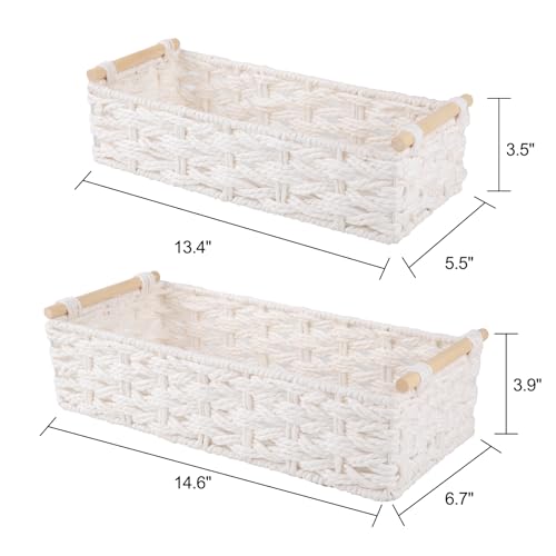 Toilet Paper Baskets Handmade Paper Rope Decorative Wicker Storage Tank Shelf Cabinet Organizer for Bathroom Home (White)