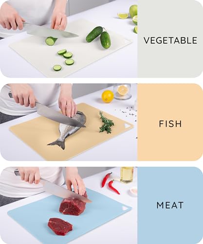 Extra Thick Flexible Cutting Boards for Kitchen (Beige / Blue / Yellow / 15"L x 12"W)
