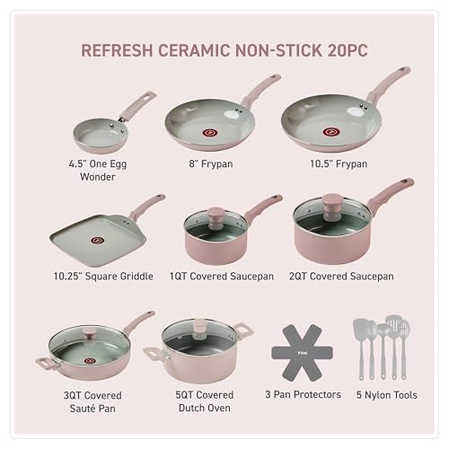 Refresh Ceramic Pots and Pans Set (20-Piece Set / Dusty Rose)