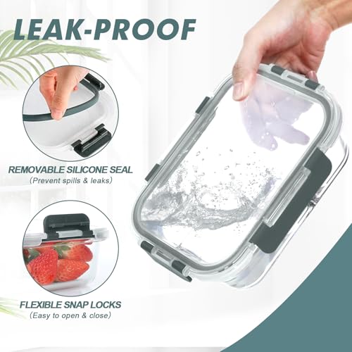 30 oz 5 Pack Glass Meal Prep Containers with Lids (Gray / 1-Compartment 30 oz)