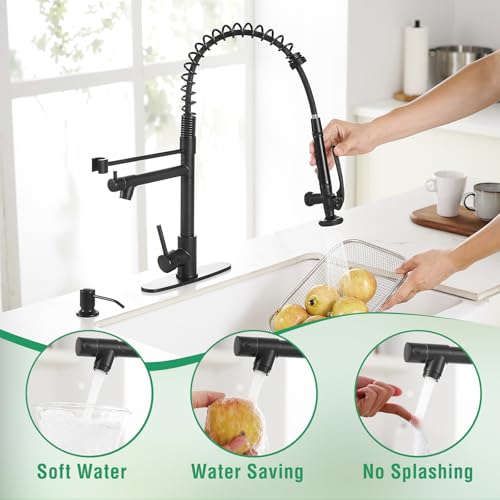Commercial Pull Down Kitchen Sink Faucet with Sprayer Matte Black (Black)
