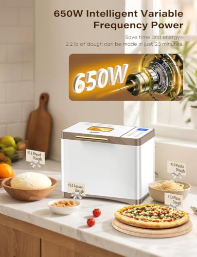 20-IN-1 Bread Maker with Custom Program, 650W Bread Machine with Nonstick Ceramic Pan & Stainless Steel Paddle, 2.2LB Bread Maker Machine, Polish Bread, Gluten-Free, Touch Panel,15H Timer,3 Colors (White Stainless Steel)