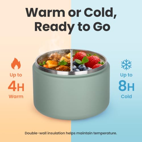 12oz Insulated Vacuum Food Jar with Buckle Lid Wide Mouth Soup Thermo for Hot Food Kids Leakproof Stainless Steel Lunch Container (Seafoam Green / 12OZ)