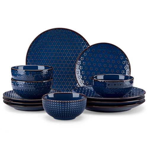 12 Pieces Dinnerware Sets (Blue / Service for 4 (12 Pcs))