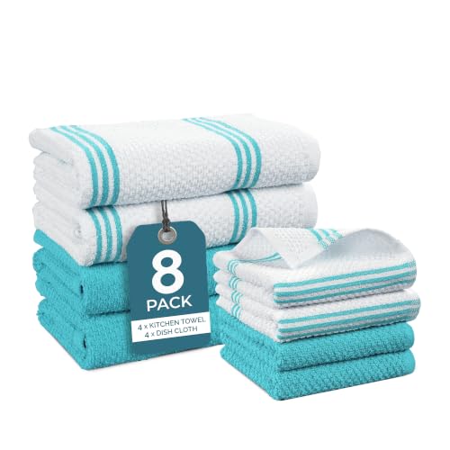 Kitchen Towel Set 8 Pc (Terry - Aqua / Kitchen Towel Set - 8 Pack)