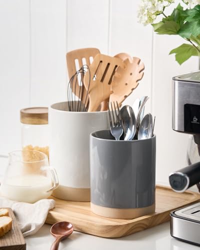 Ceramic Utensil Holder (White and Dark Gray)