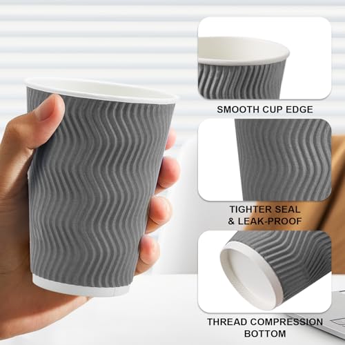 500 Pack 12 oz Coffee Cups Disposable Insulated Paper Cup Gray (Gray / 12 oz-500)