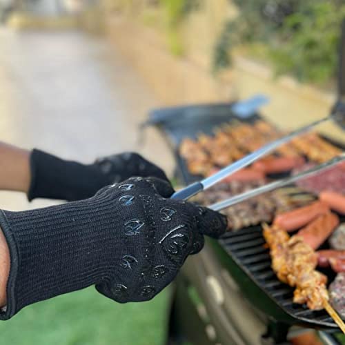 Grill Armor Oven Gloves with Fingers (One Size Fits Most Extra Long Cuff / Black)