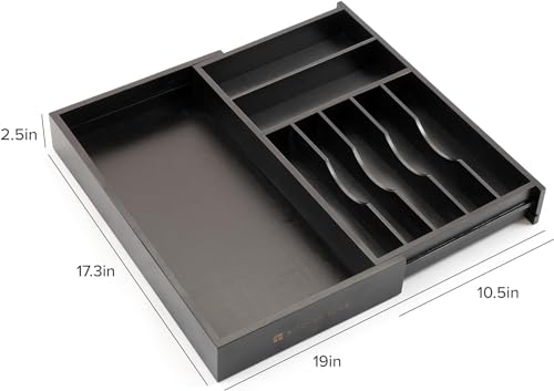 Silverware & Utensil Drawer Organizer (Black Bamboo / From 10.5" to 19" Wide)